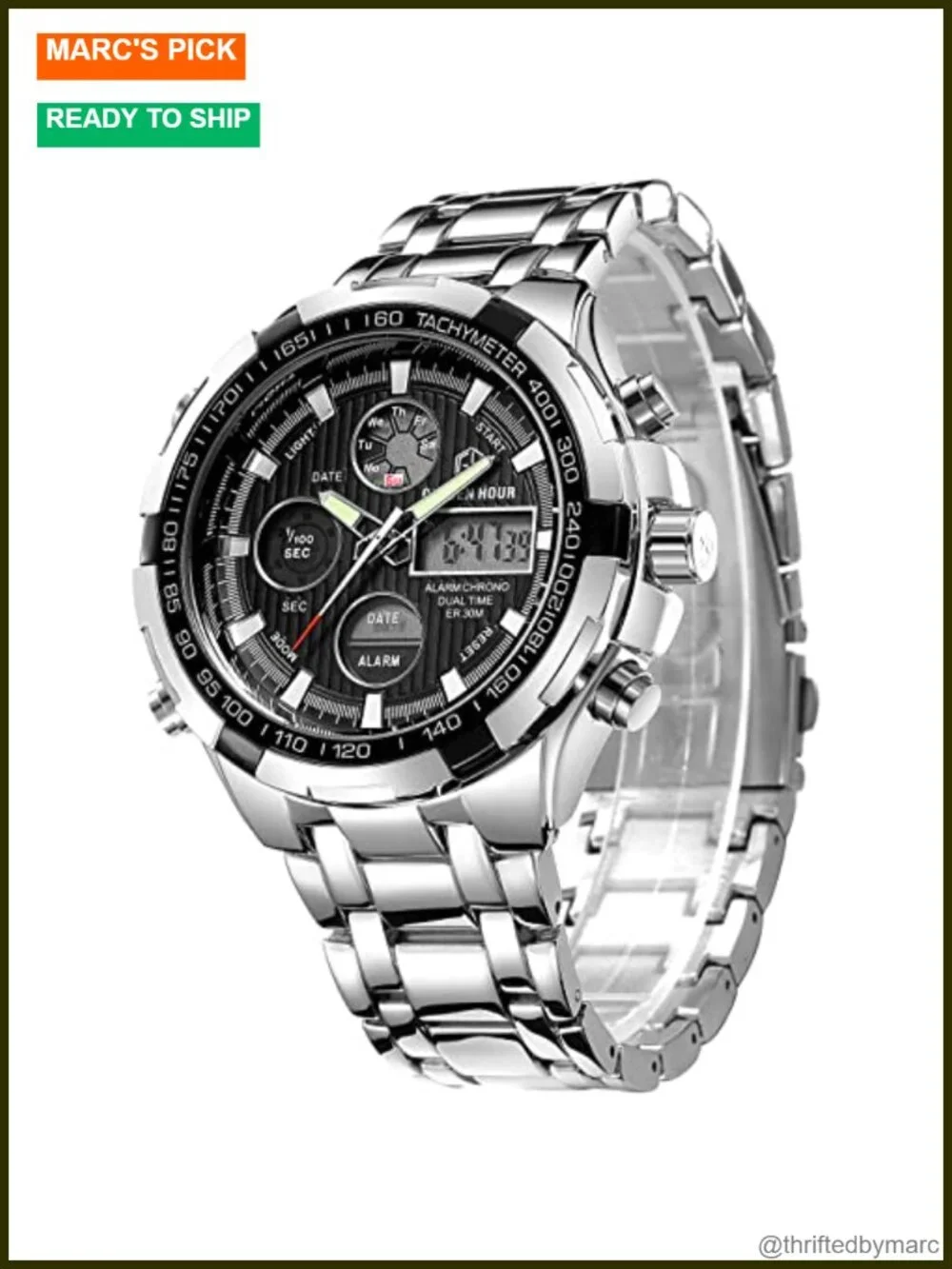 Luxury Stainless Steel Analog Digital Watch for Men Outdoor Sport Waterproof